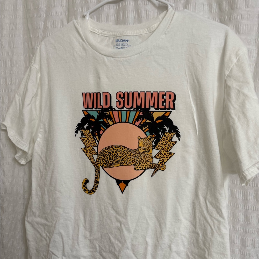 Gildan White Wild Summer Leopard T-Shirt